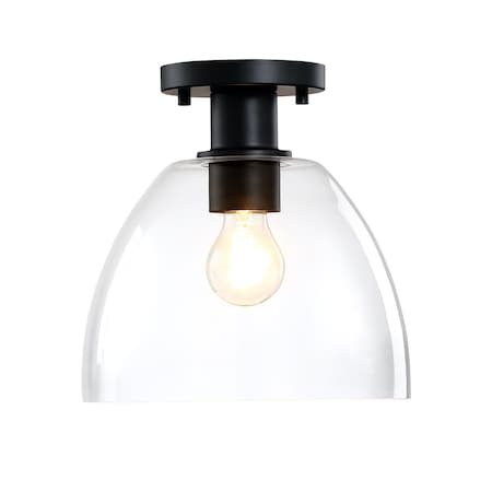 Designers Fountain Indigo 10 in. 1-Light Matte Black Modern Semi Flush Mount with Clear Glass Shade for Bedrooms D312M-SF-MB